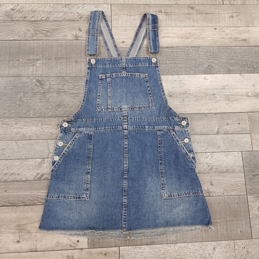 Free People Denim Dungaree Dress Small UK 10 Blue Mid Wash Coverall Casual BN - Picture 1 of 10